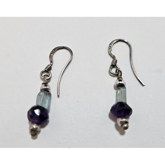 Vintage Turquoise Amethyst Style Teardrop Dangle Earrings Costume Jewelry - Picture 4 of 4